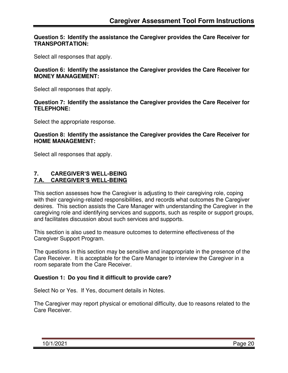 Instructions for Caregiver Assessment Tool (Cat) - Pennsylvania, Page 20