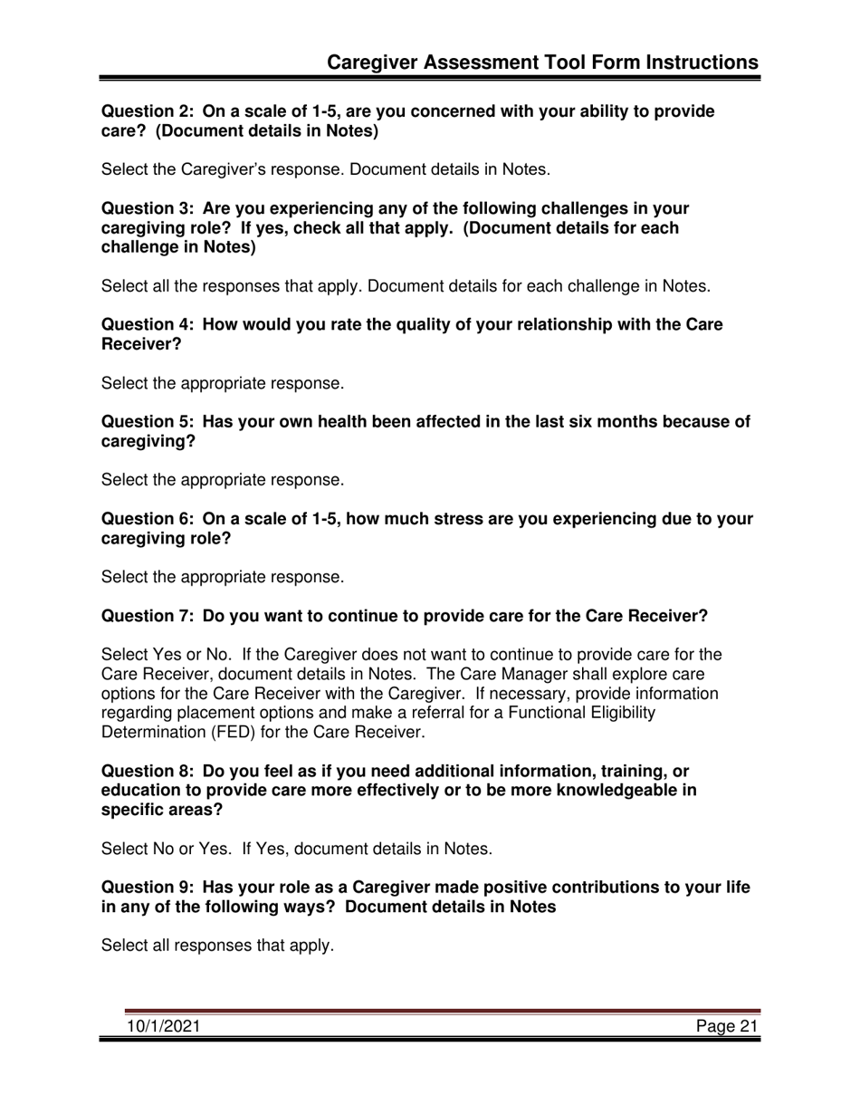 Instructions for Caregiver Assessment Tool (Cat) - Pennsylvania, Page 21