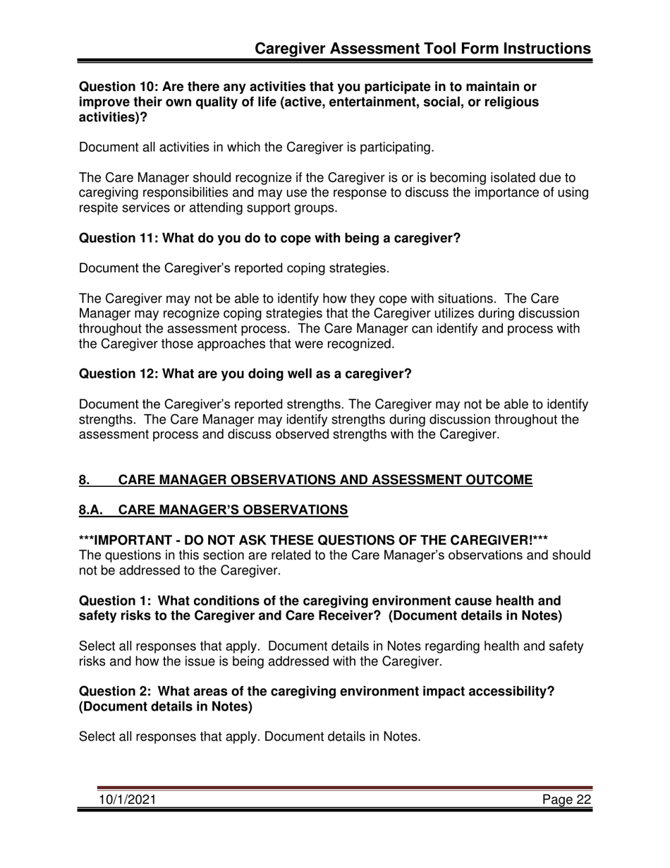 Instructions for Caregiver Assessment Tool (Cat) - Pennsylvania, Page 22