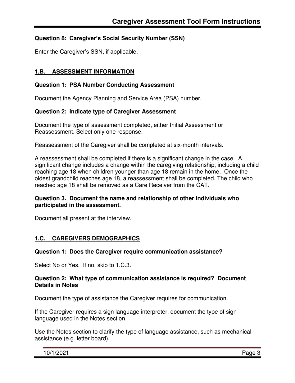 Instructions for Caregiver Assessment Tool (Cat) - Pennsylvania, Page 3