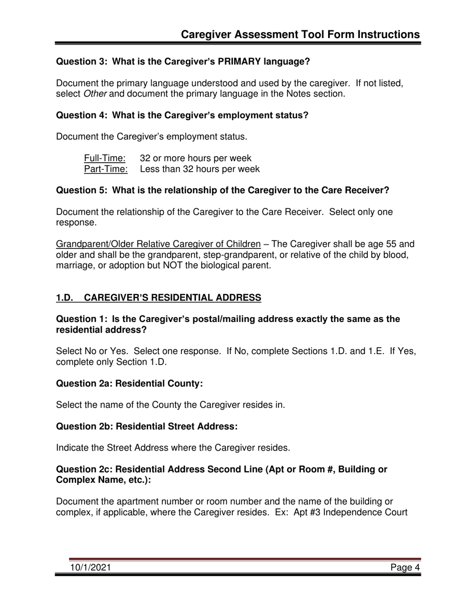Instructions for Caregiver Assessment Tool (Cat) - Pennsylvania, Page 4