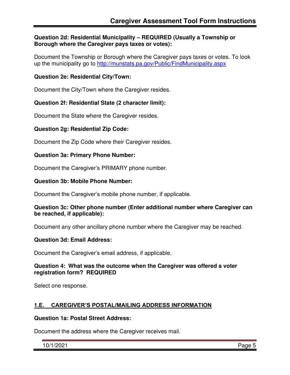 Instructions for Caregiver Assessment Tool (Cat) - Pennsylvania, Page 5