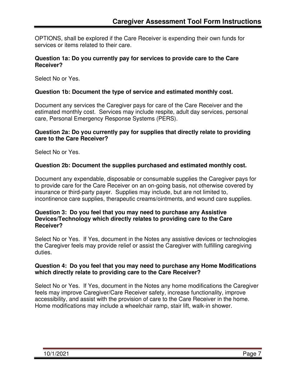 Instructions for Caregiver Assessment Tool (Cat) - Pennsylvania, Page 7