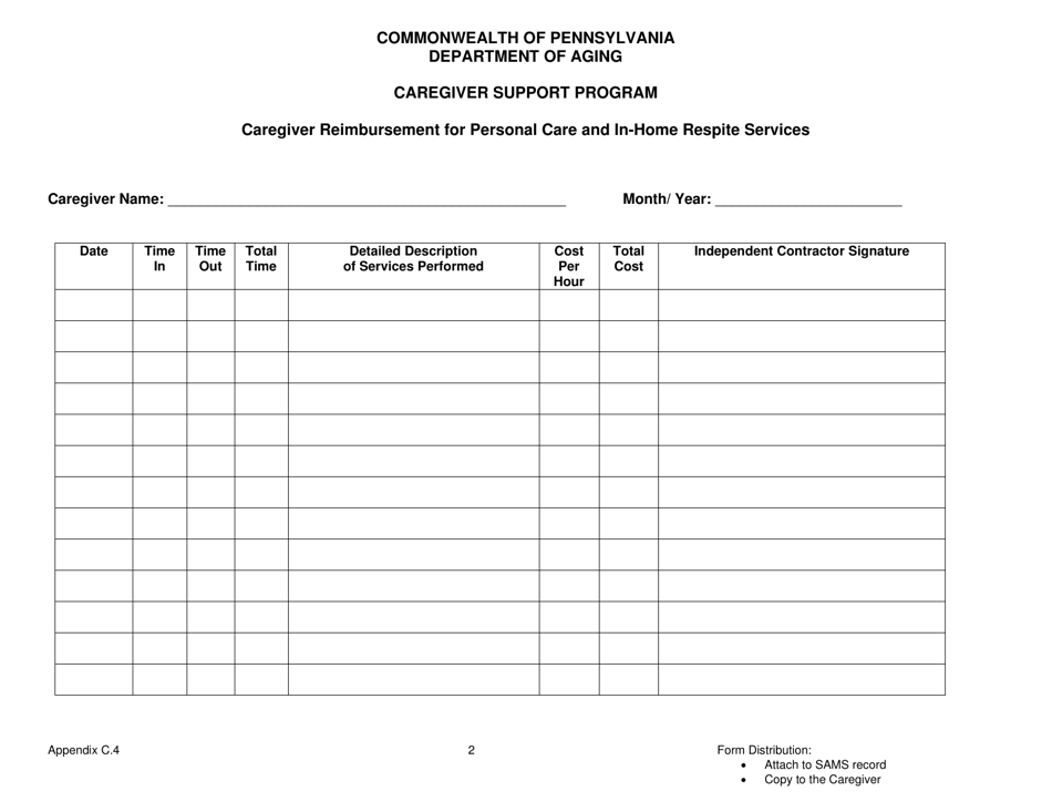 Appendix C.4 Caregiver Reimbursement for Personal Care and in-Home Respite Services - Caregiver Support Program - Pennsylvania, Page 2