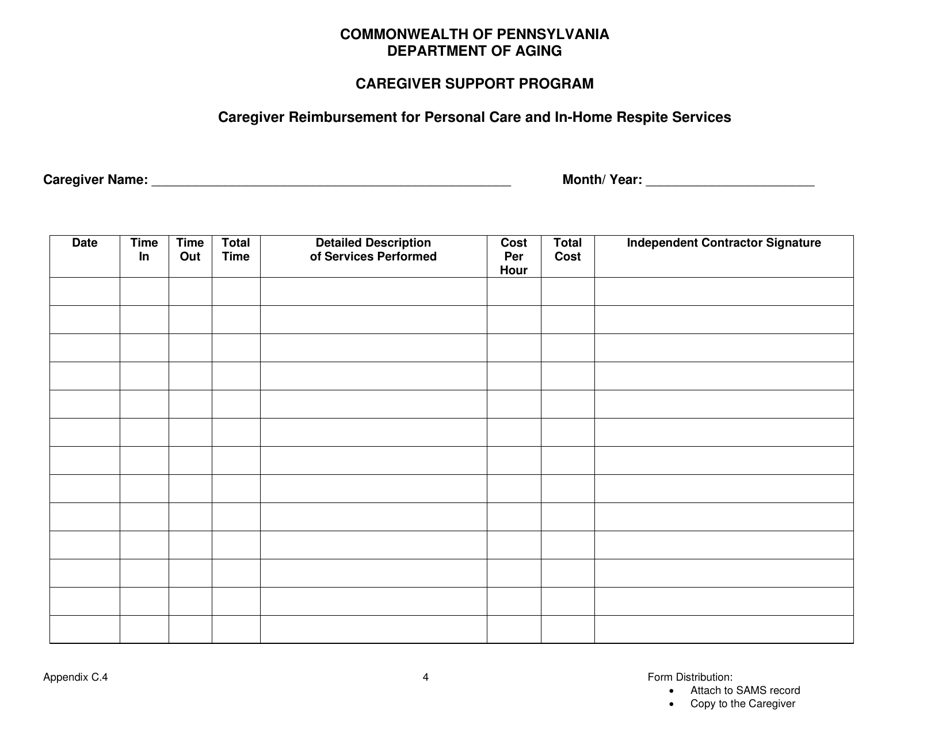 Appendix C.4 Caregiver Reimbursement for Personal Care and in-Home Respite Services - Caregiver Support Program - Pennsylvania, Page 4