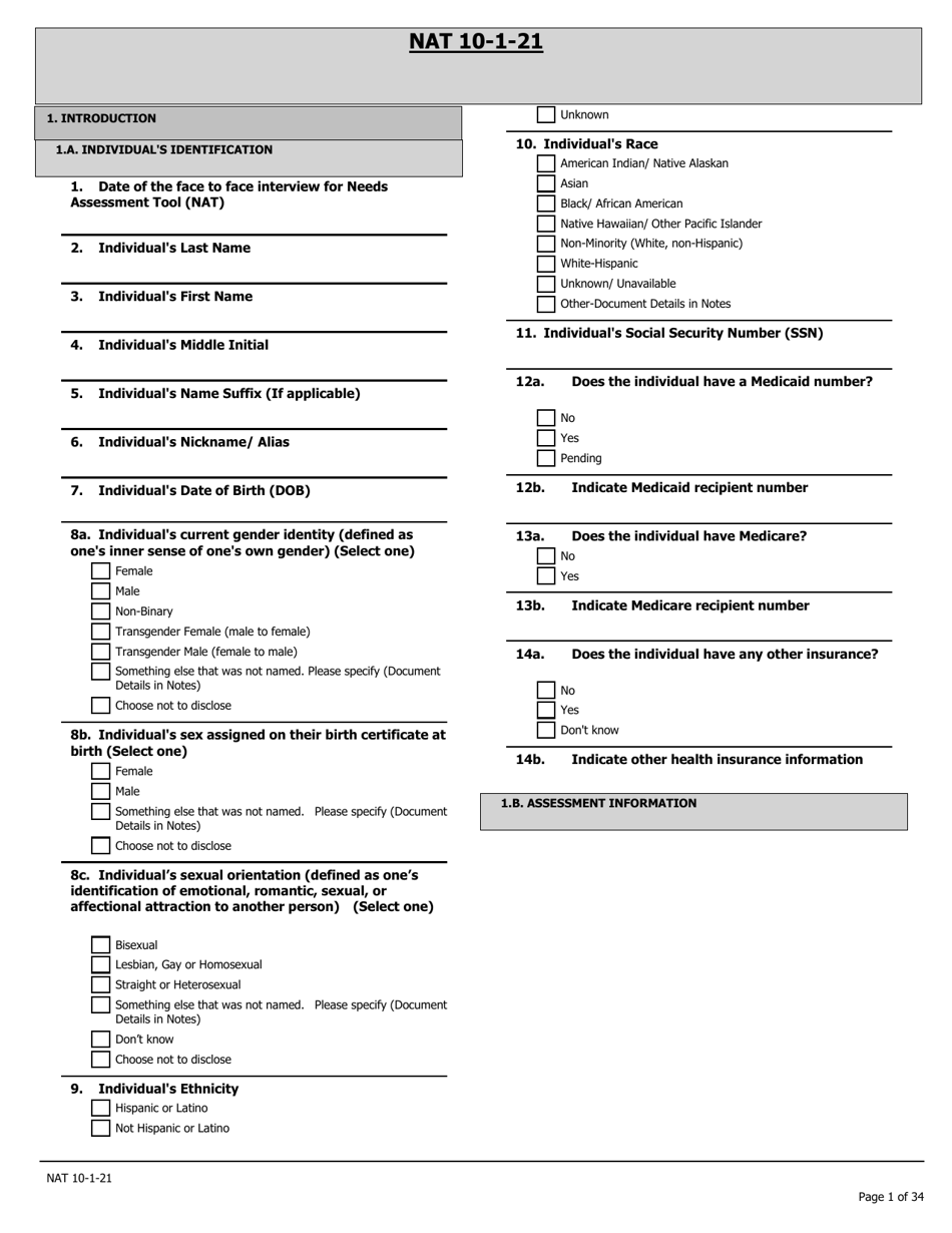 Needs Assessment Tool (Nat) - Pennsylvania, Page 1