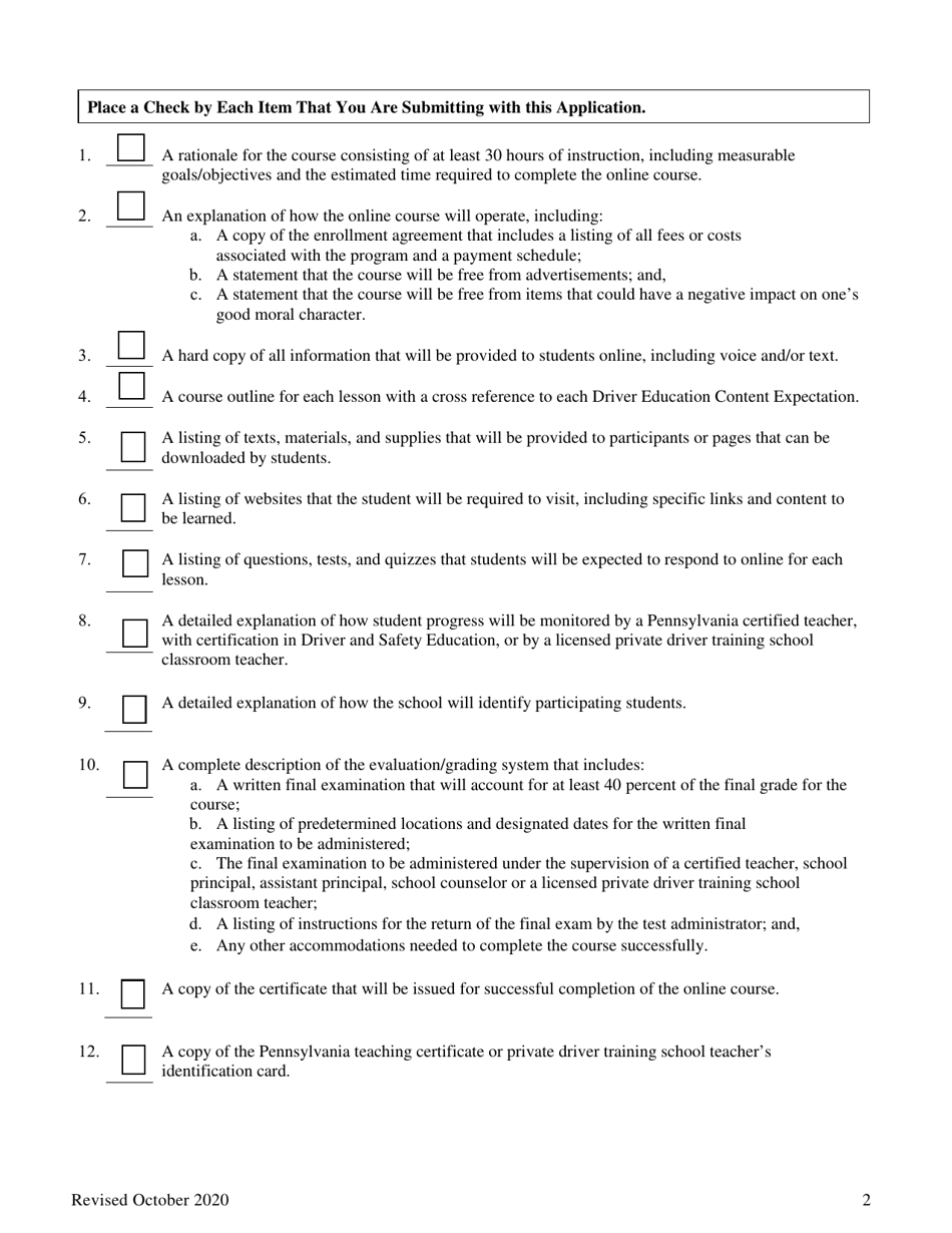 Driver Education - Online Theory Program Application - Pennsylvania, Page 2