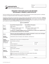 Form UCC-27 &quot;Request for Duplicate or Revised Occupancy Permit/Certificate&quot; - Pennsylvania