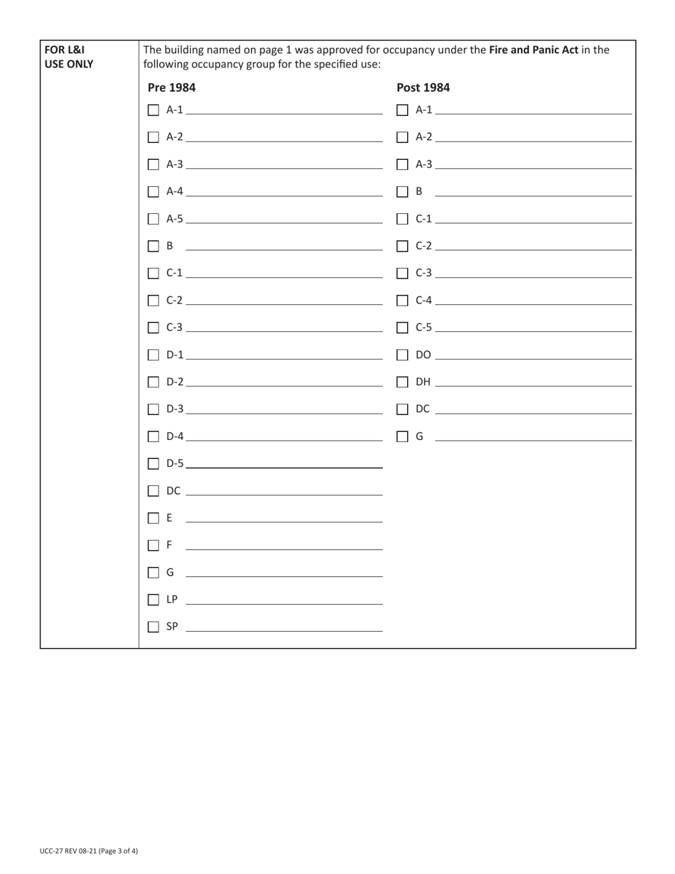 Form UCC-27 Request for Duplicate or Revised Occupancy Permit / Certificate - Pennsylvania, Page 3