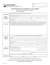 Form UCC-15 &quot;Application for Ucc Alterations - Level 1 Permit&quot; - Pennsylvania