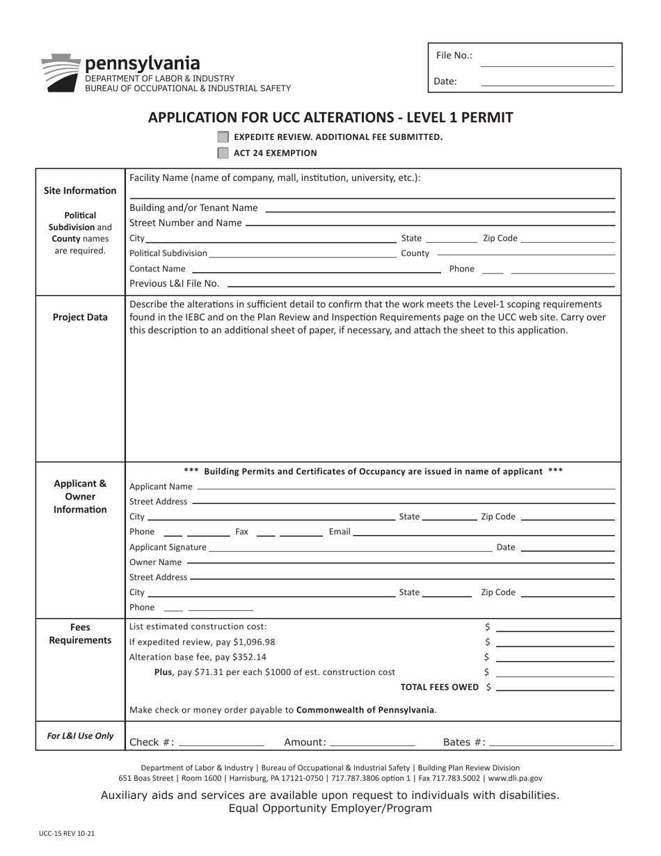 Form UCC15 Download Fillable PDF or Fill Online Application for Ucc