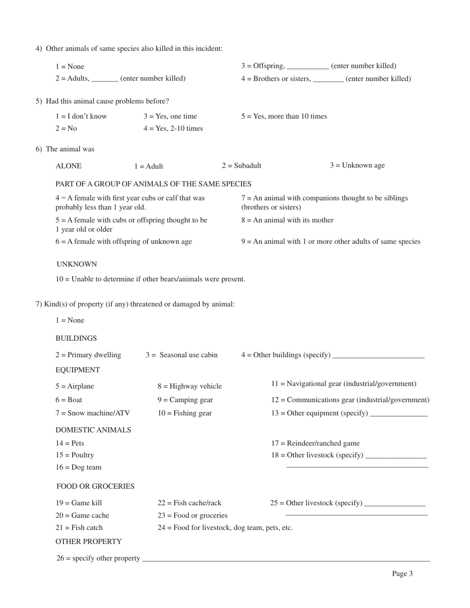 Defense of Life or Property Game Animal Kill Report - Alaska, Page 3