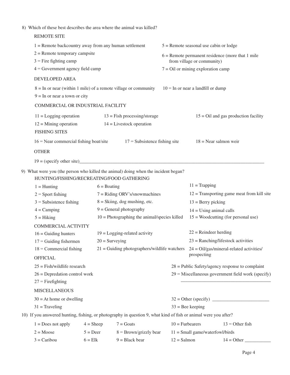Defense of Life or Property Game Animal Kill Report - Alaska, Page 4