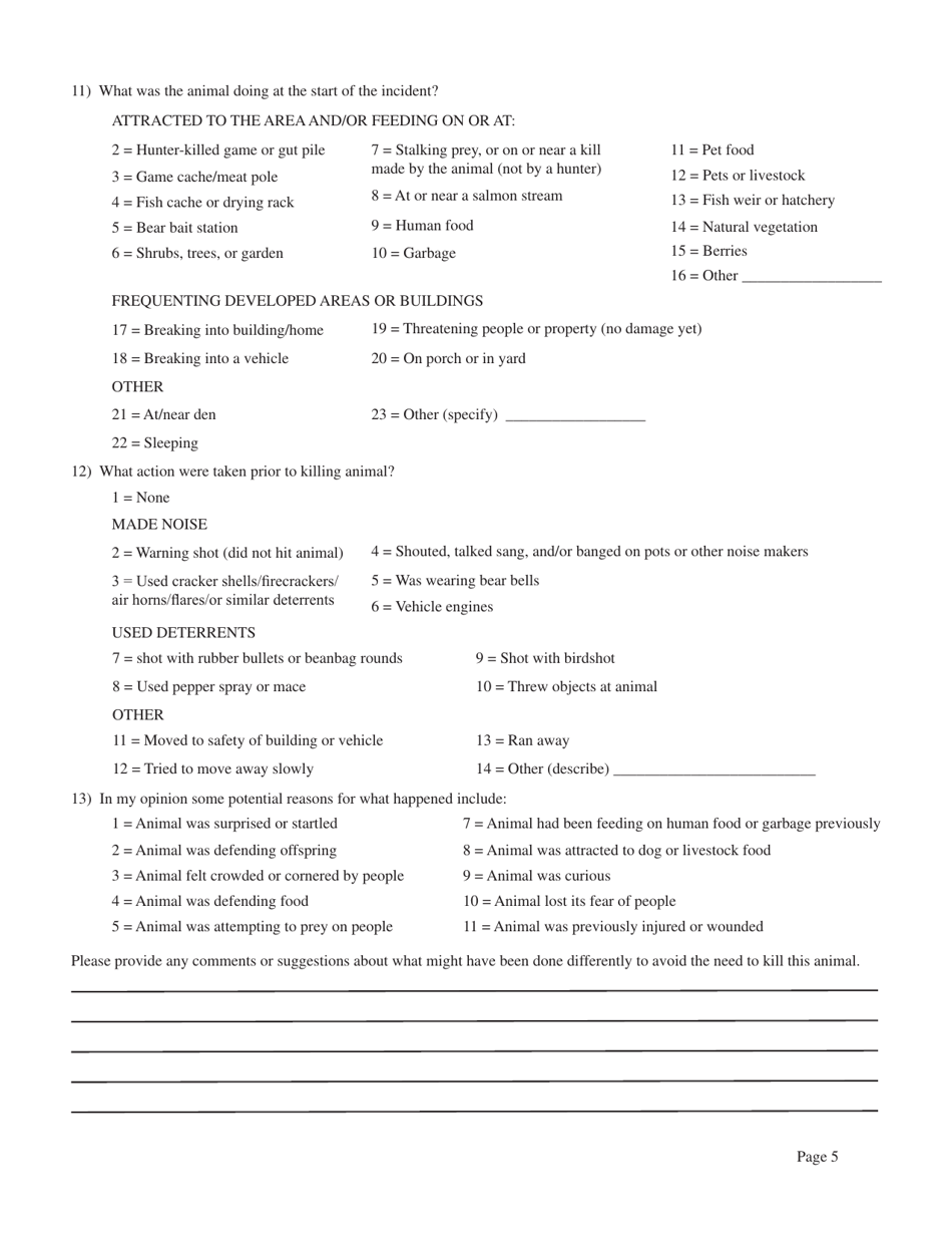 Defense of Life or Property Game Animal Kill Report - Alaska, Page 5