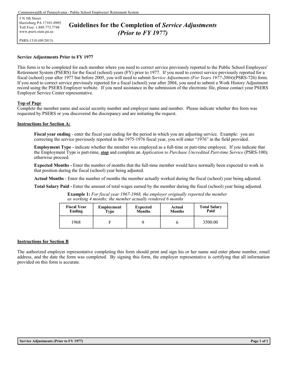 Form Psrs 1310 Fill Out Sign Online And Download Fillable Pdf Pennsylvania Templateroller 4964