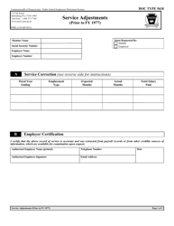 Form PSRS-1310 Service Adjustments (Prior to FY 1977) - Pennsylvania, Page 2