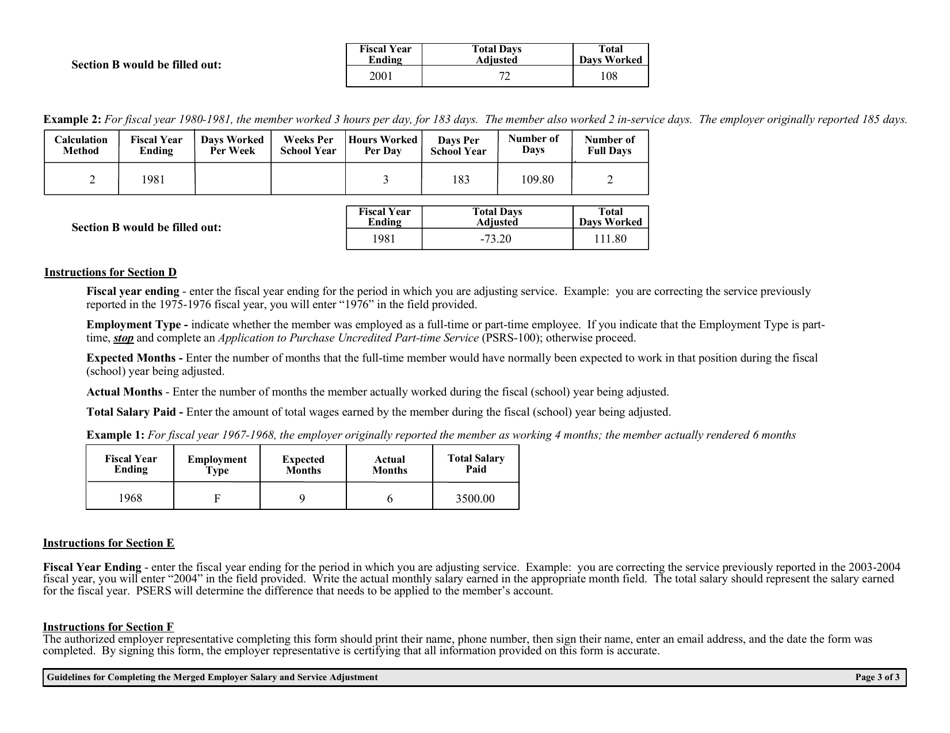 Form PSRS-1307 Merged Employer Salary and Service Adjustment - Pennsylvania, Page 3