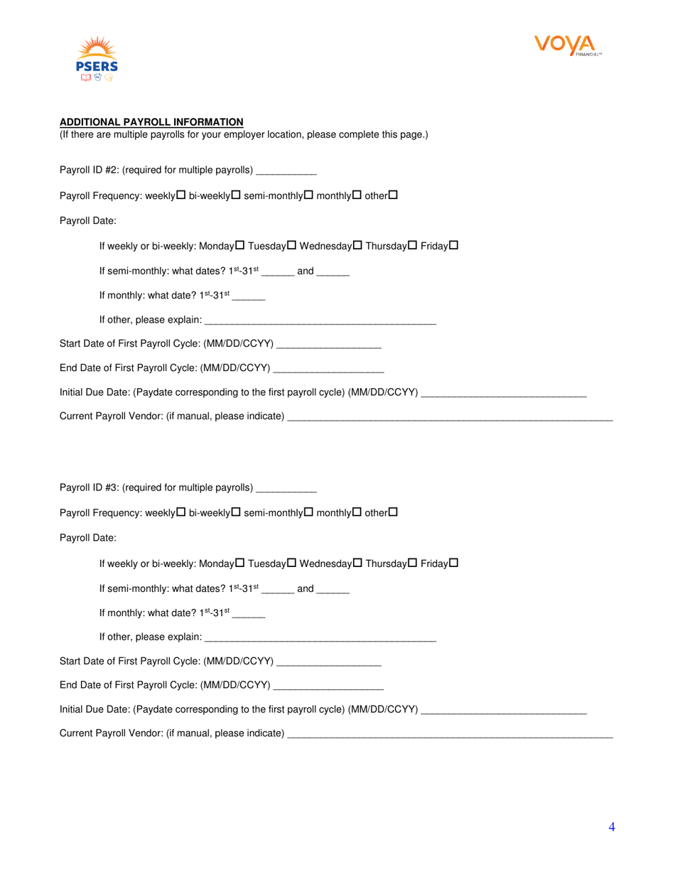 Authorization Agreement for ACH Debit and Payroll Reporting Form - Voya - Pennsylvania, Page 4