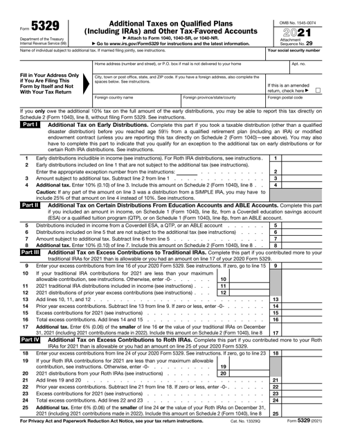 IRS Form 5329 2021 Printable Pdf