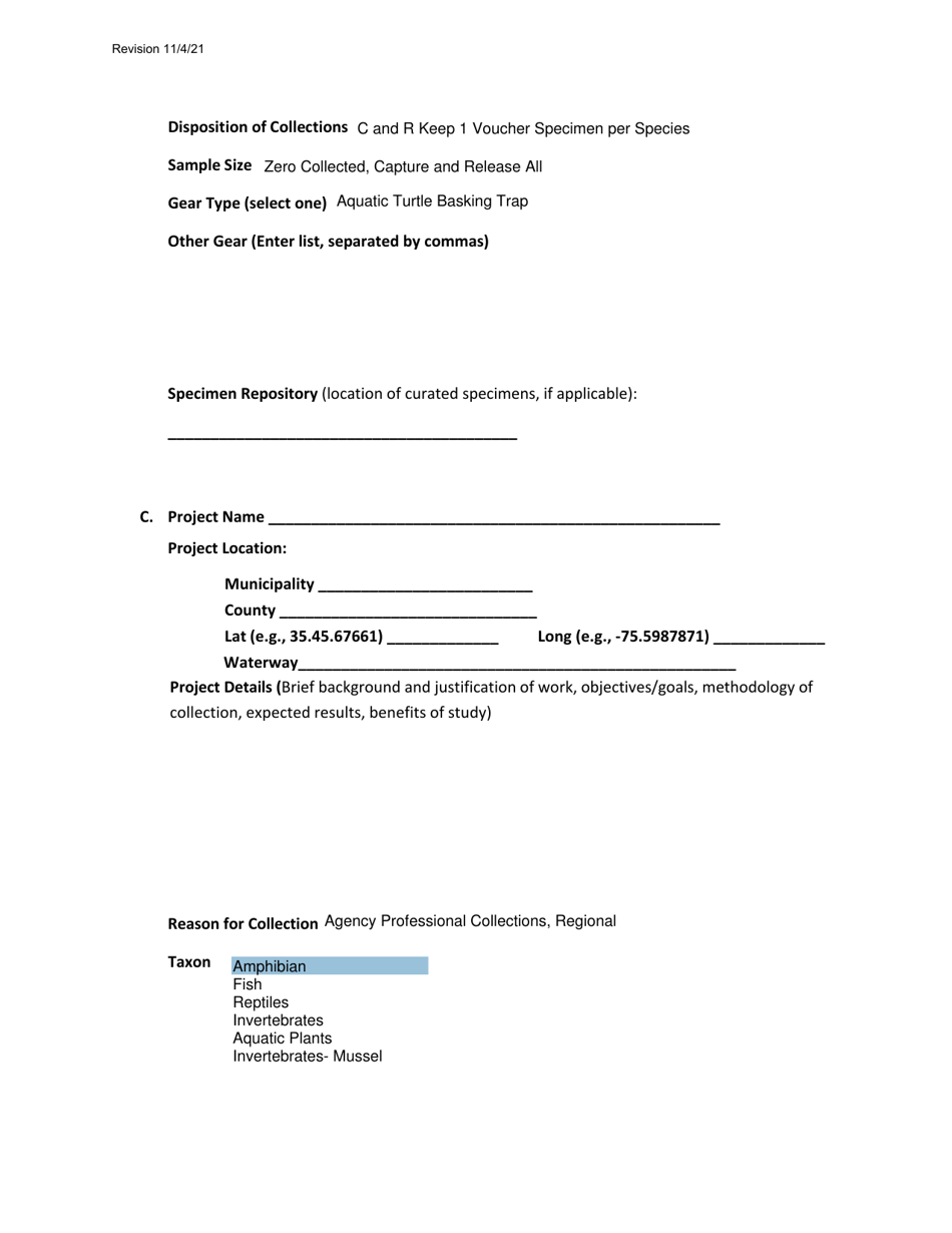 Application for Scientific Collectors Permit (Scp) - Pennsylvania, Page 6
