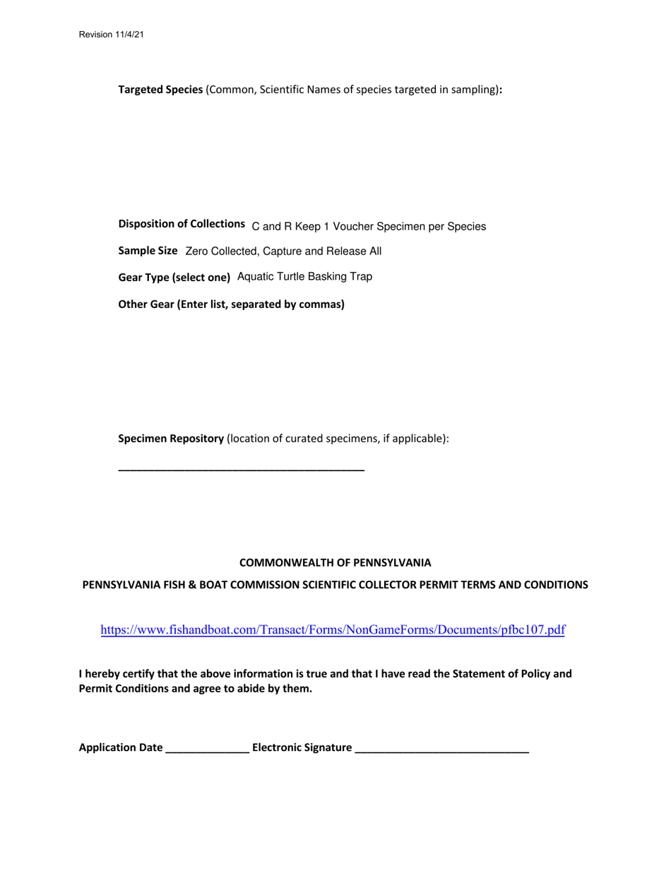 Application for Scientific Collectors Permit (Scp) - Pennsylvania, Page 7