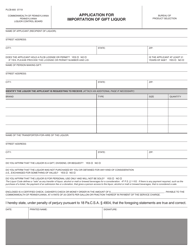 Form PLCB-805 Application for Importation of Gift Liquor - Pennsylvania