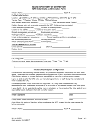&quot;Crc Initial Intake and Orientation Form&quot; - Idaho