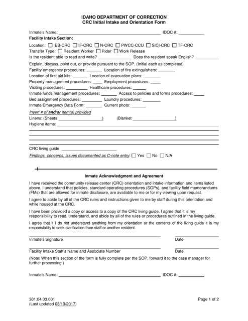 Crc Initial Intake and Orientation Form - Idaho