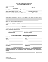 &quot;Crc Inmate Emergency Data Form&quot; - Idaho