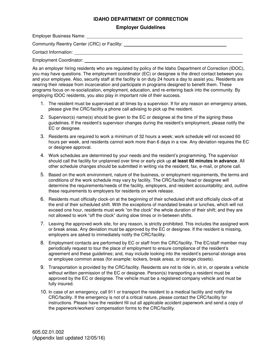 Employer Guidelines - Idaho, Page 1