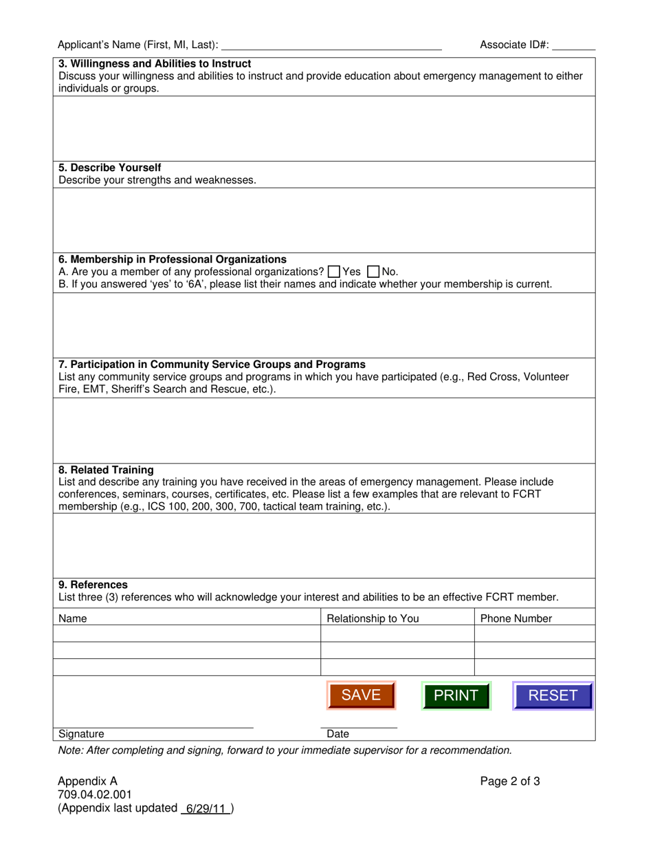 Appendix A Field and Community Response Team Application - Idaho, Page 2