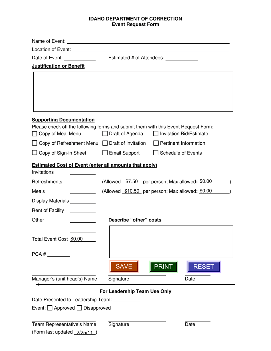 Event Request Form - Idaho, Page 1