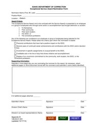 Appendix B &quot;Exceptional Service Award Nomination Form&quot; - Idaho