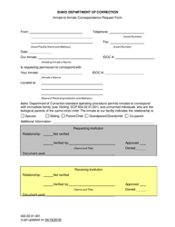 &quot;Inmate-To-Inmate Correspondence Request Form&quot; - Idaho