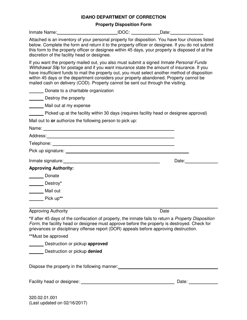 Property Disposition Form - Idaho, Page 1