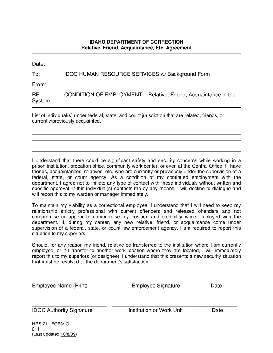 Form O Relative, Friend, Acquaintance, Etc. Agreement - Idaho, Page 1