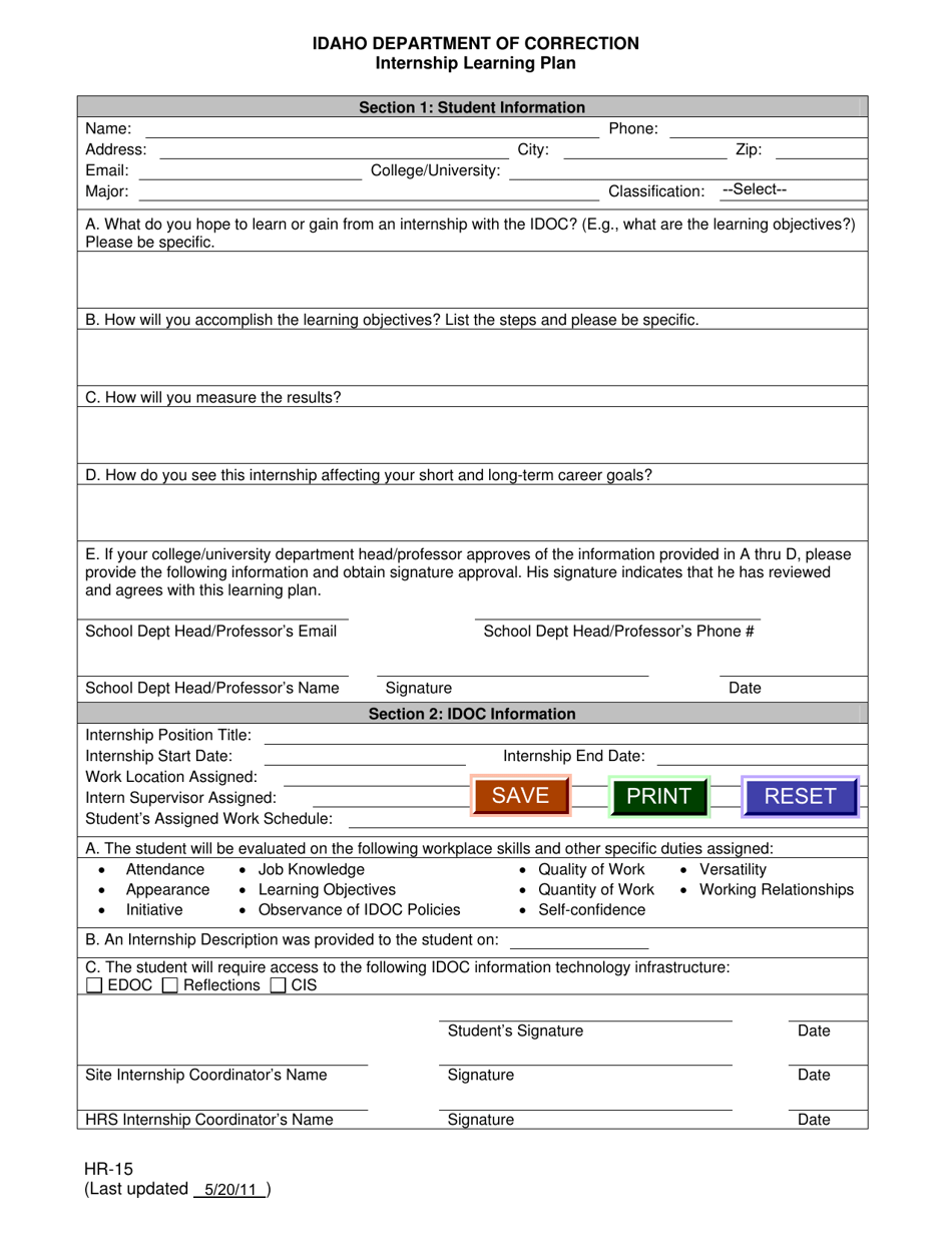 Form HR-15 - Fill Out, Sign Online and Download Fillable PDF, Idaho ...