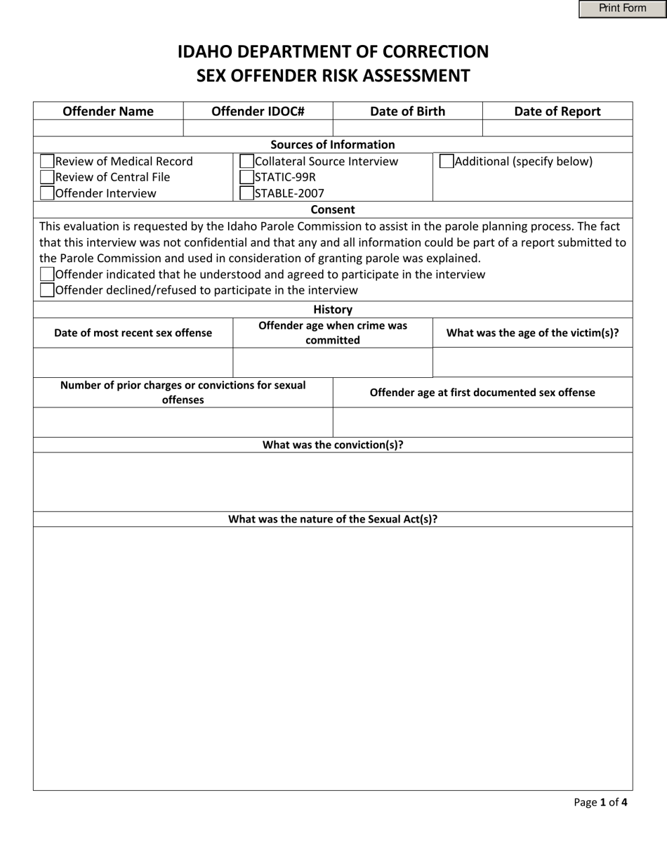 Sex Offender Risk Assessment - Idaho, Page 1