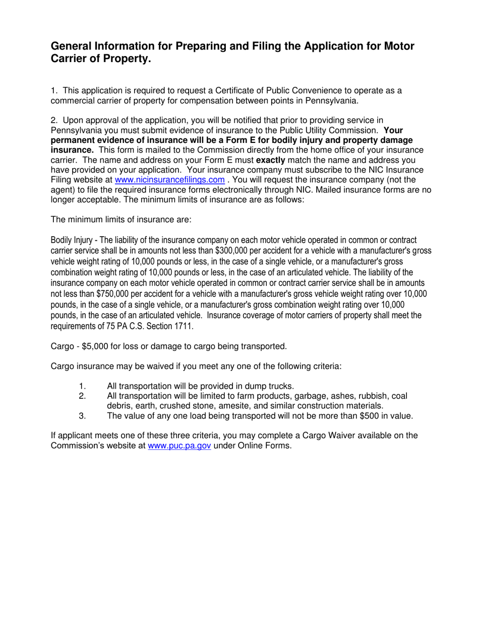 Application for Motor Common Carrier of Property - Pennsylvania, Page 2