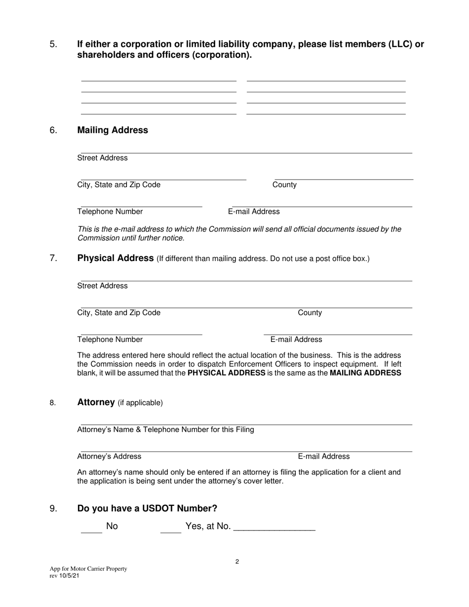 Application for Motor Common Carrier of Property - Pennsylvania, Page 4