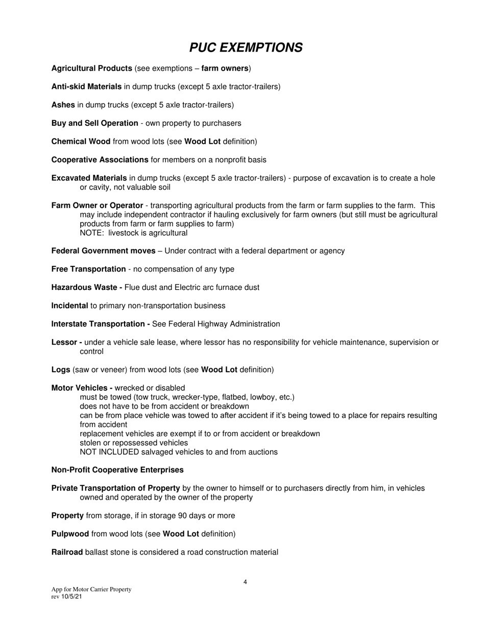 Application for Motor Common Carrier of Property - Pennsylvania, Page 6