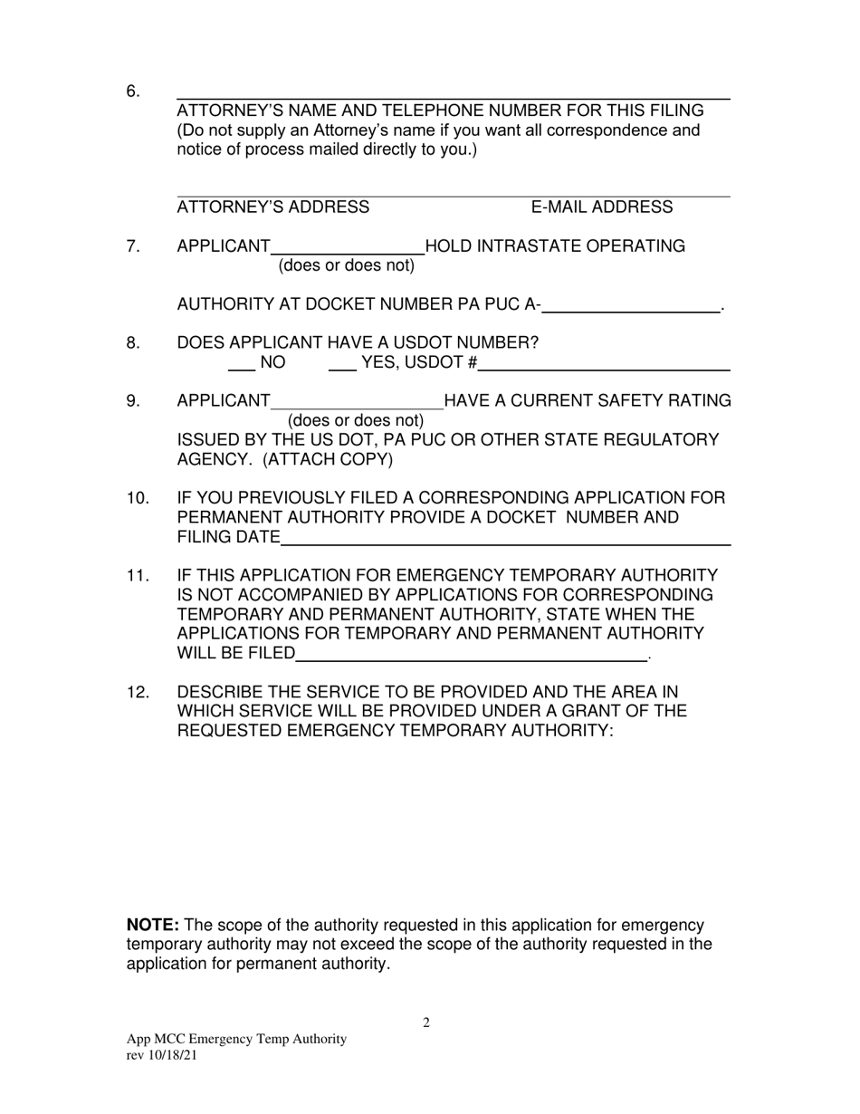Emergency Temporary Authority Application - Pennsylvania, Page 4