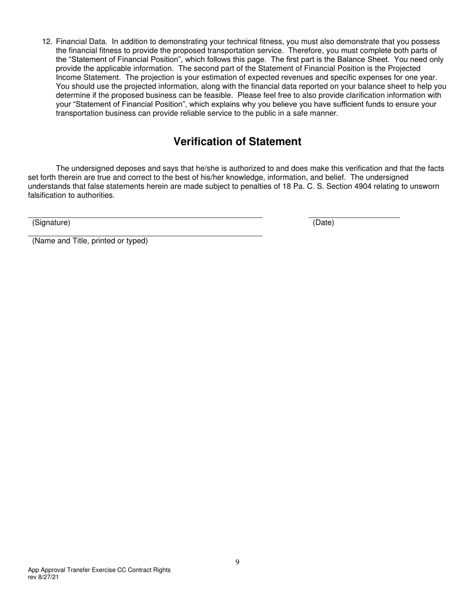 Application for Approval of Transfer and Exercise of Common Carrier or Contract Rights - Pennsylvania, Page 10
