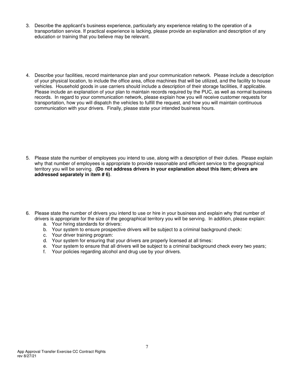 Application for Approval of Transfer and Exercise of Common Carrier or Contract Rights - Pennsylvania, Page 8