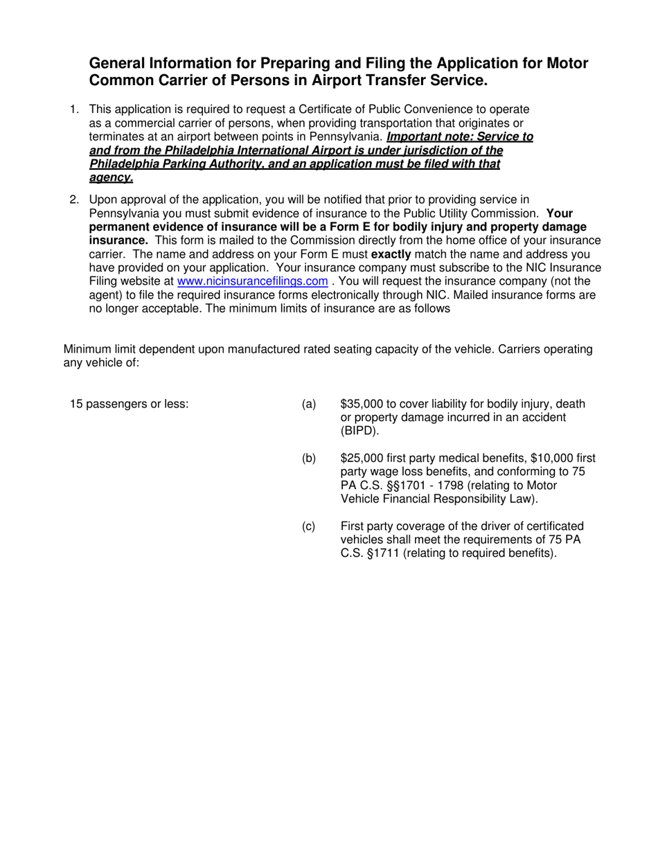 Application for Motor Common Carrier of Persons in Airport Transfer Service - Pennsylvania, Page 2