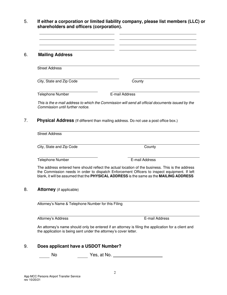 Application for Motor Common Carrier of Persons in Airport Transfer Service - Pennsylvania, Page 4