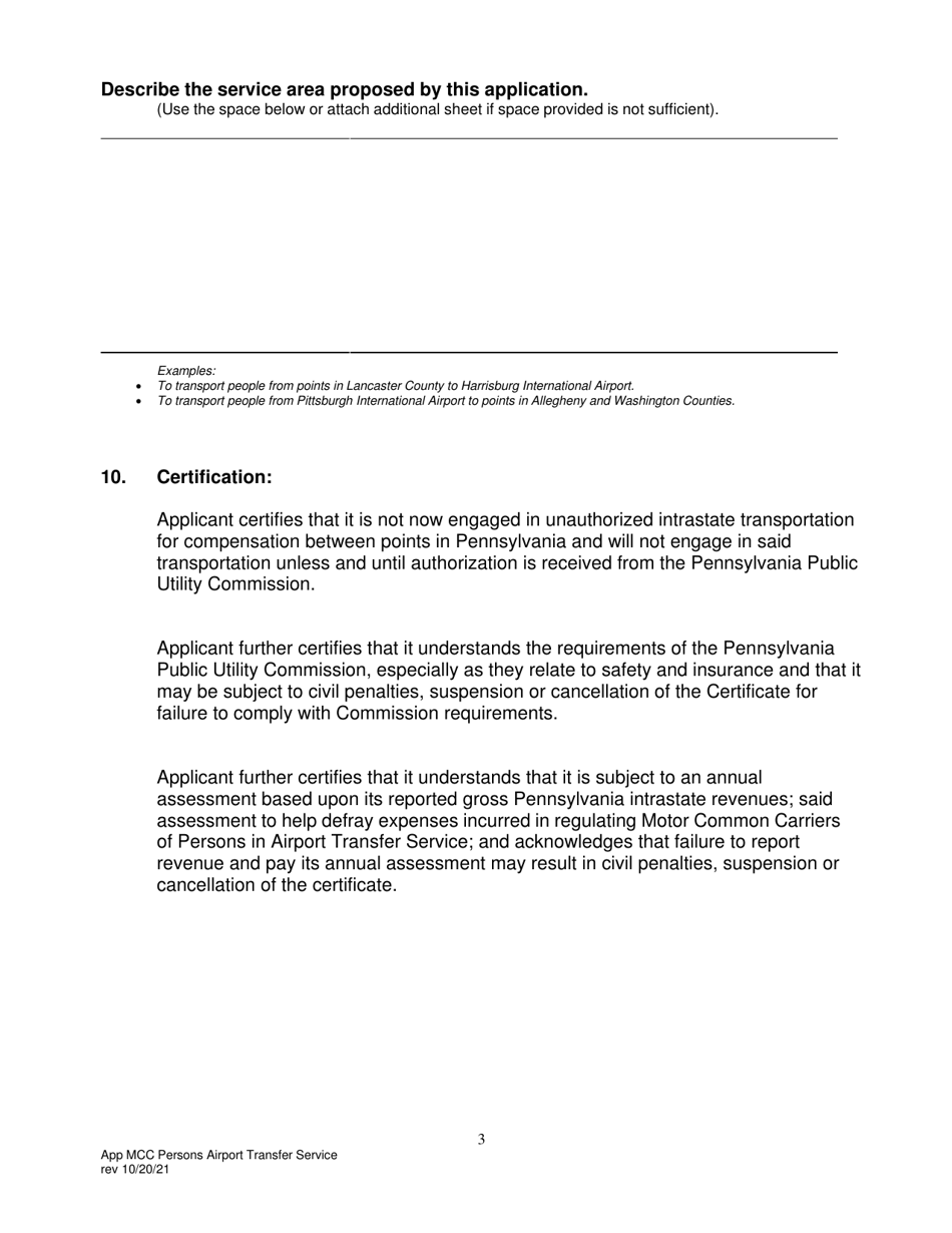 Application for Motor Common Carrier of Persons in Airport Transfer Service - Pennsylvania, Page 5