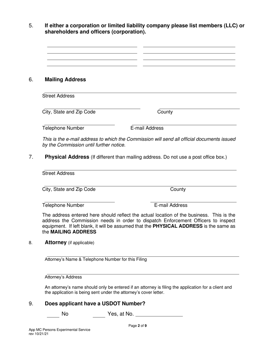 Application for Motor Common Carrier of Persons in Experimental Service - Pennsylvania, Page 4