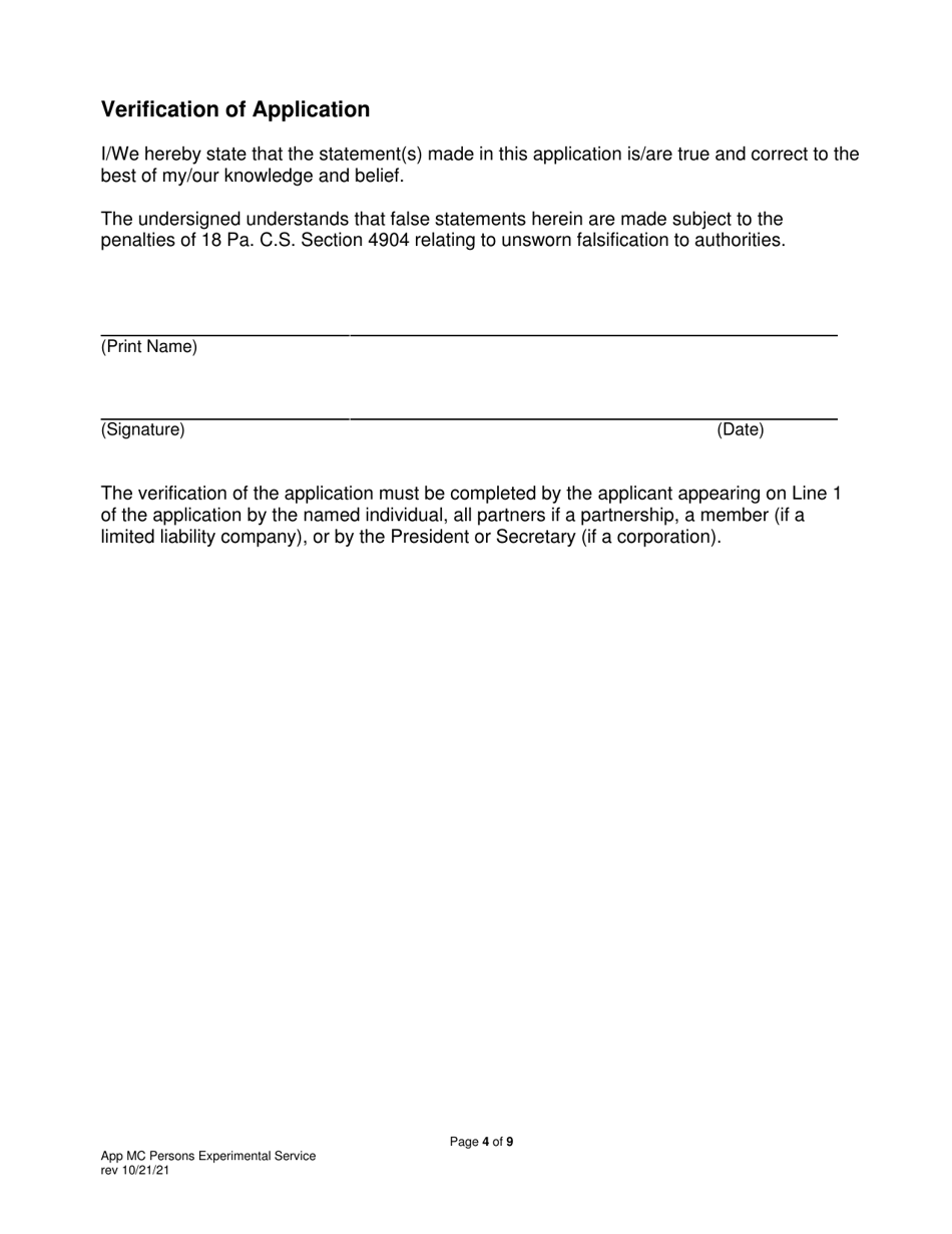 Application for Motor Common Carrier of Persons in Experimental Service - Pennsylvania, Page 6