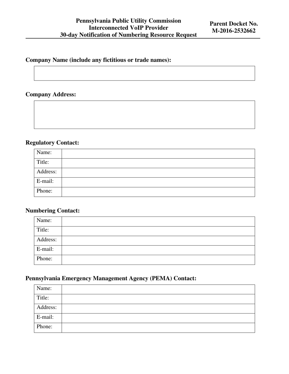 Interconnected Voip Provider 30-day Notification of Numbering Resource Request - Pennsylvania, Page 2
